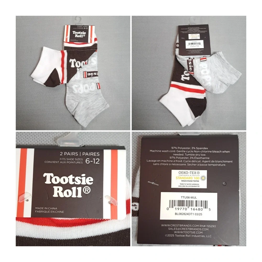 2-Pairs Tootsie Roll Low-Cut Socks Sock Size 10-13/Shoe Size 6-12 Multicolor‎